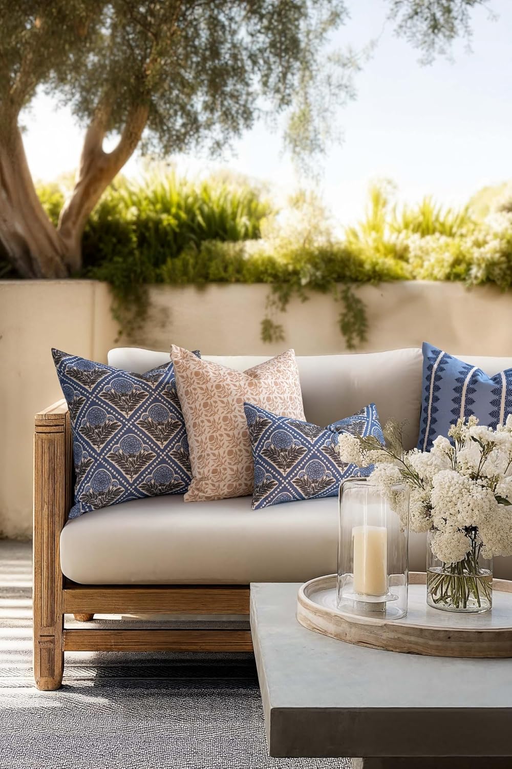 Light Blue Hydrangea 12x20 Lumbar Pillow Cover