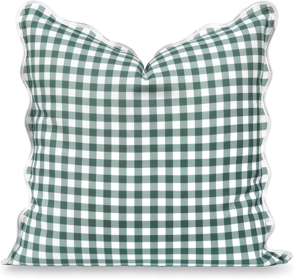 Forest Green Gingham 20x20 Scalloped Pillow Cover