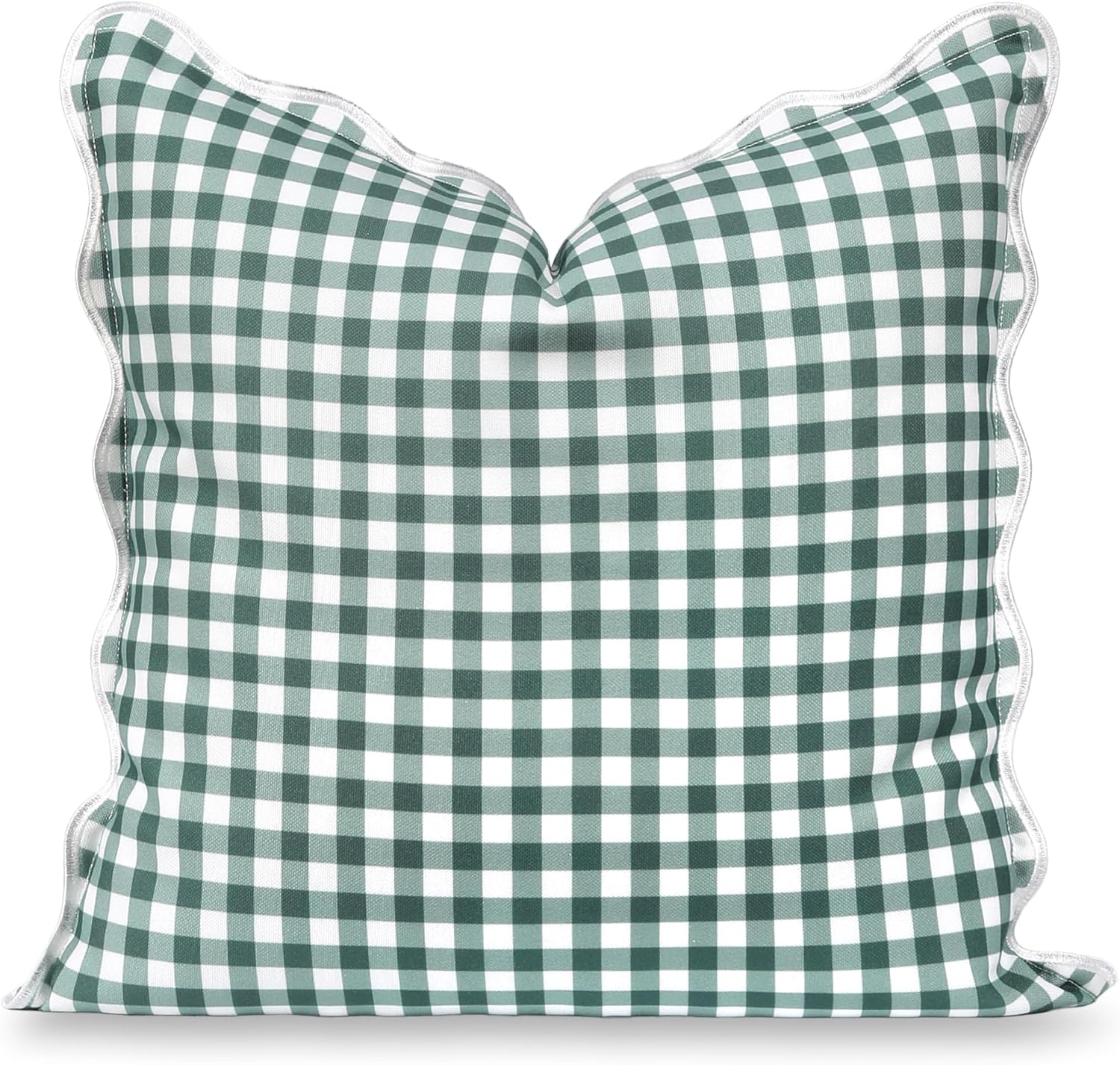 Forest Green Gingham 20x20 Scalloped Pillow Cover