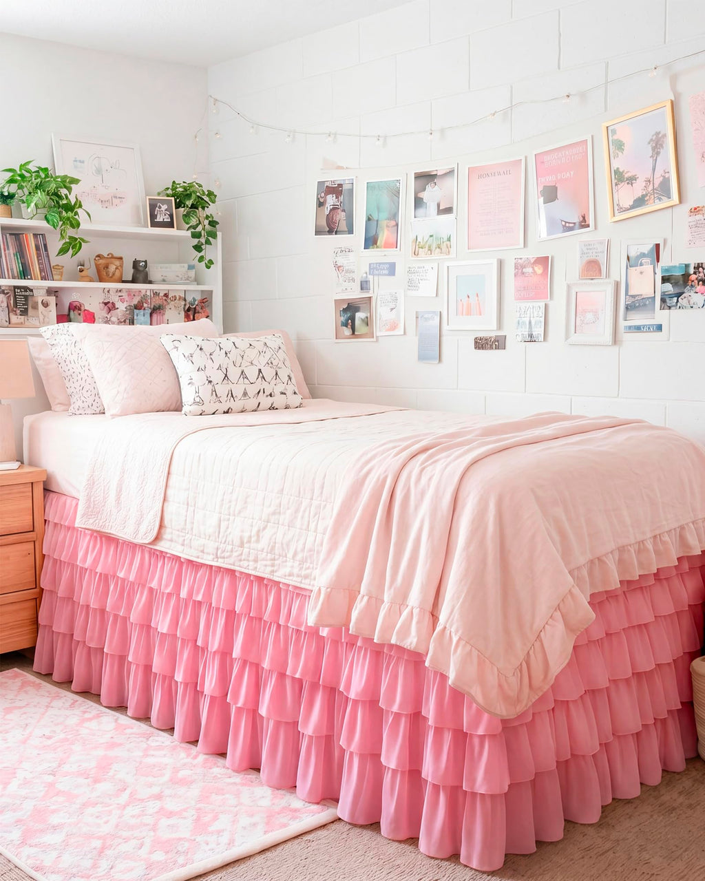 Pink Twin XL Long Dorm Bed Skirt