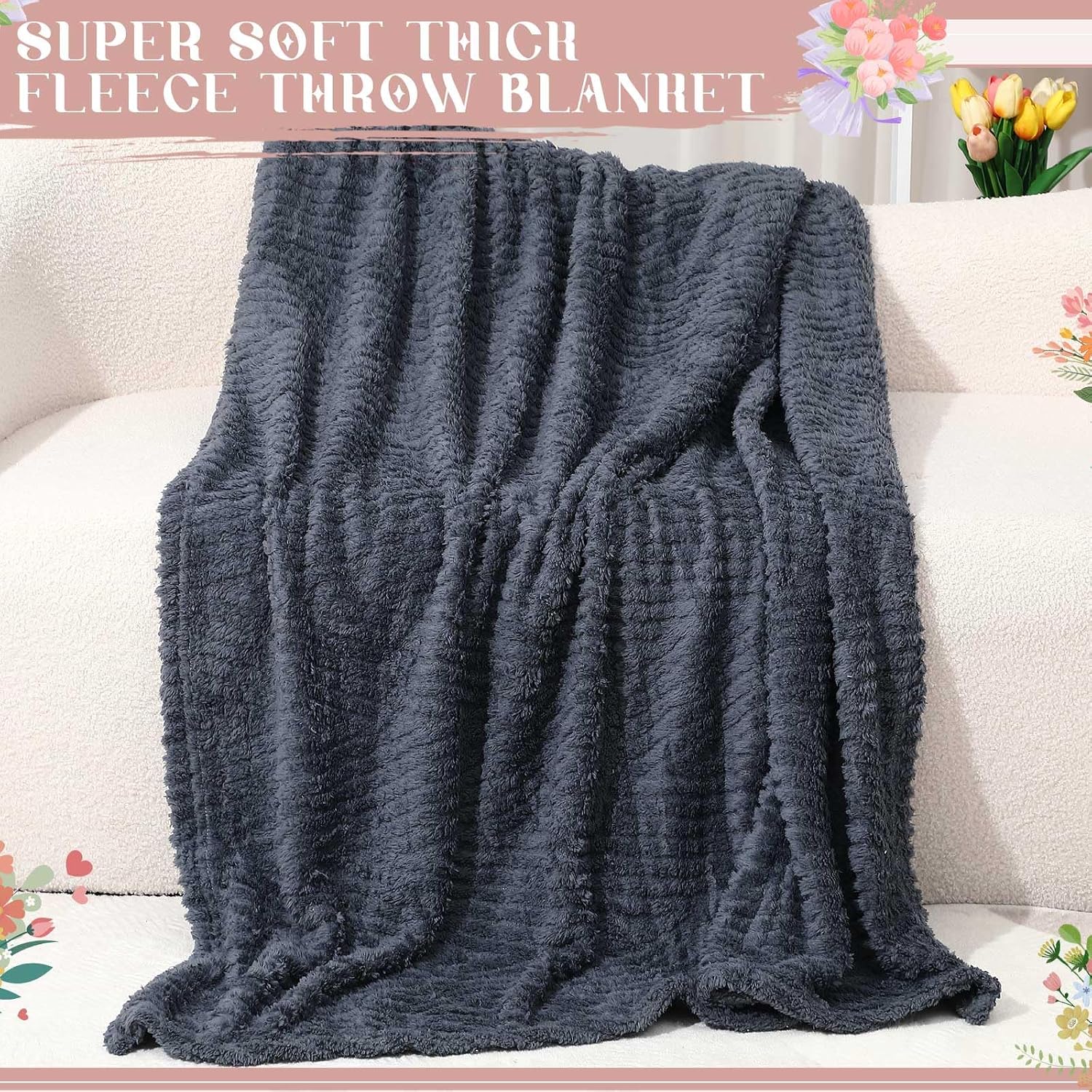 Dark Gray Jacquard Sherpa Throw Blankets Set of 6 50x60