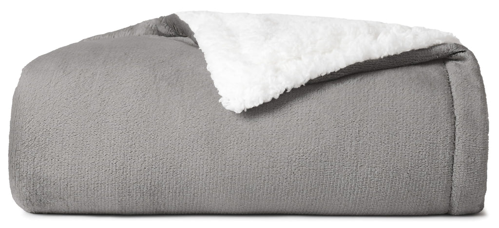 Grey Reversible Sherpa Throw Blanket 50x60