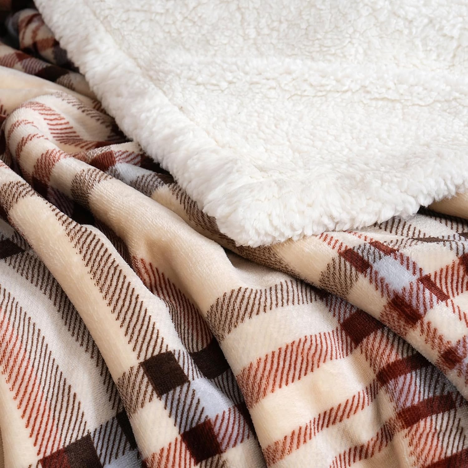 Beige Stripe Reversible Sherpa Blanket 60x80