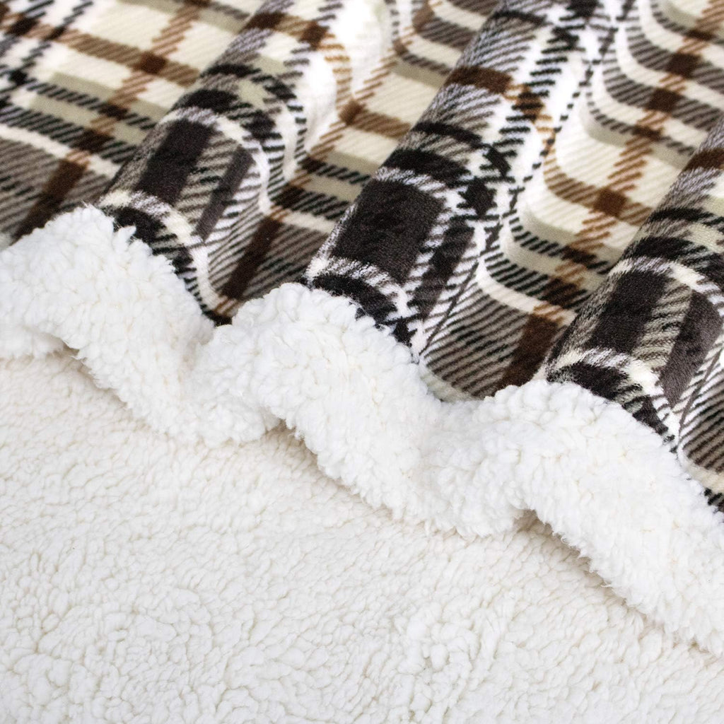 Brown Plaid Sherpa Throw Blanket 60x70