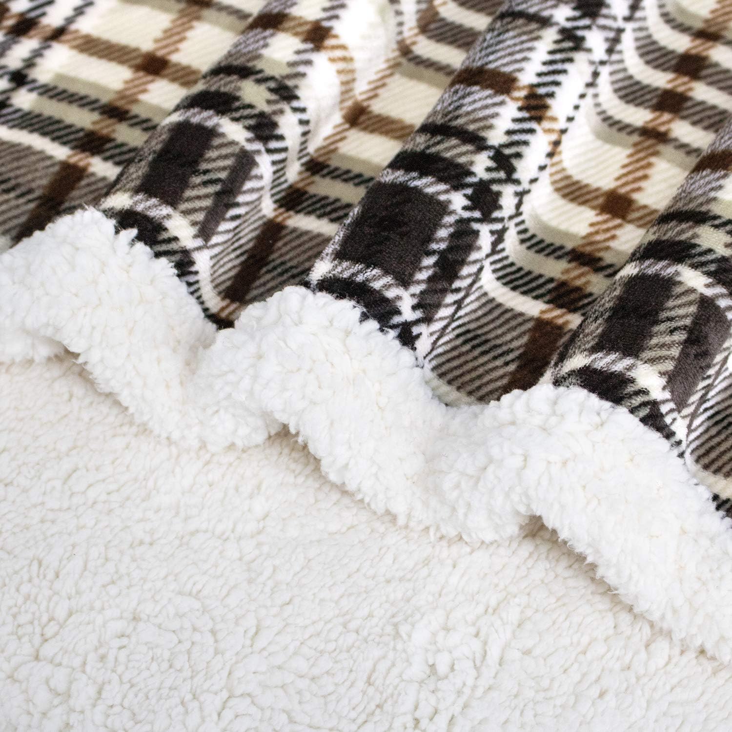 Brown Plaid Sherpa Throw Blanket 60x70