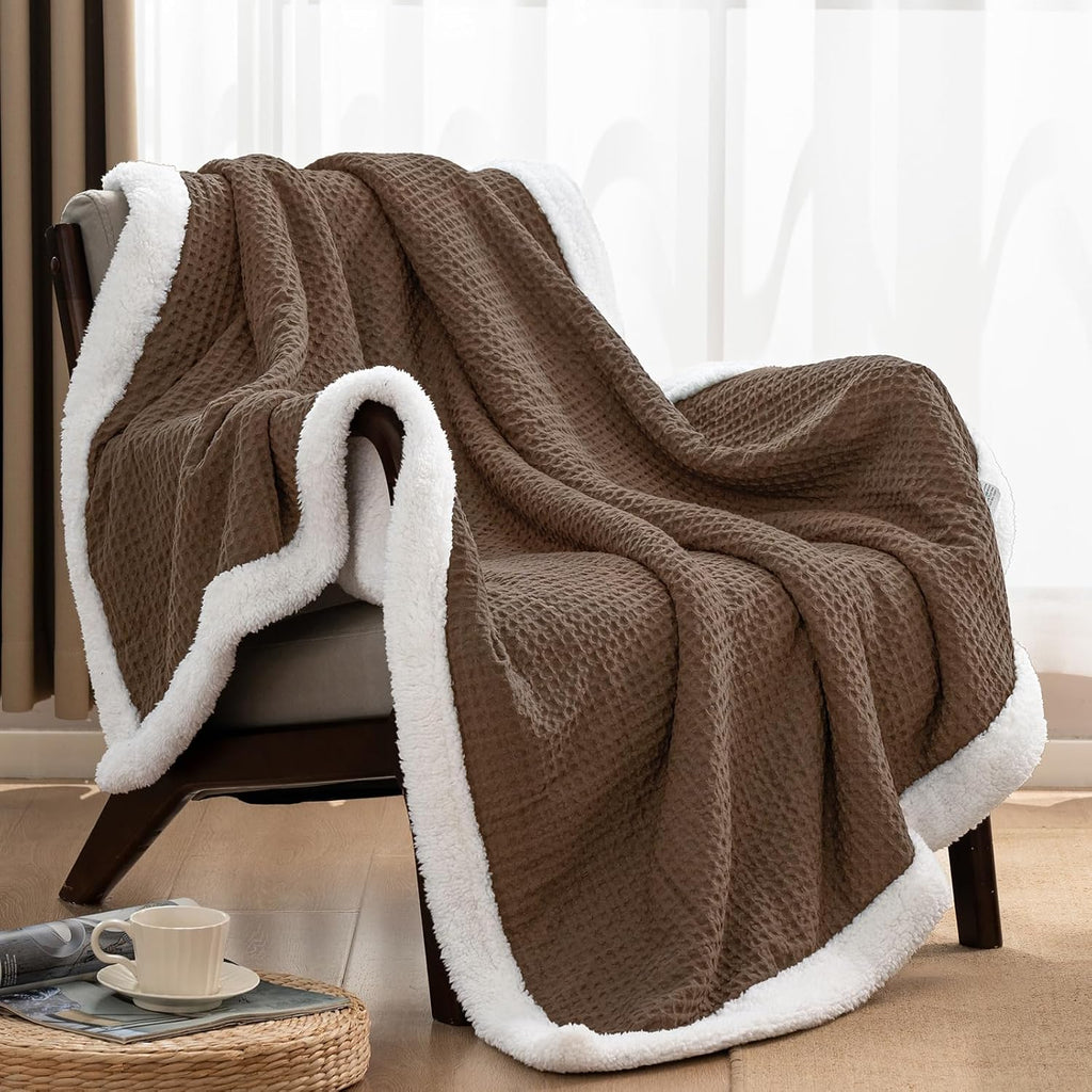 Chocolate Twin Waffle Sherpa Reversible Blanket