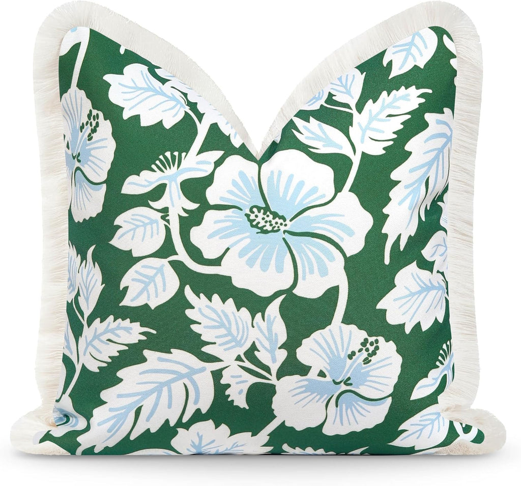 Green Tropical Hibiscus 20x20 Outdoor Pillow Cover