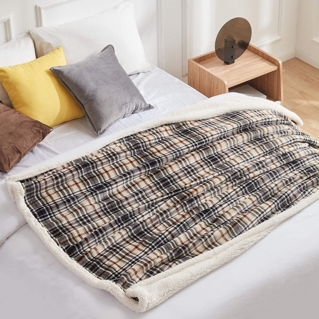 Brown Plaid Sherpa Throw Blanket 60x70