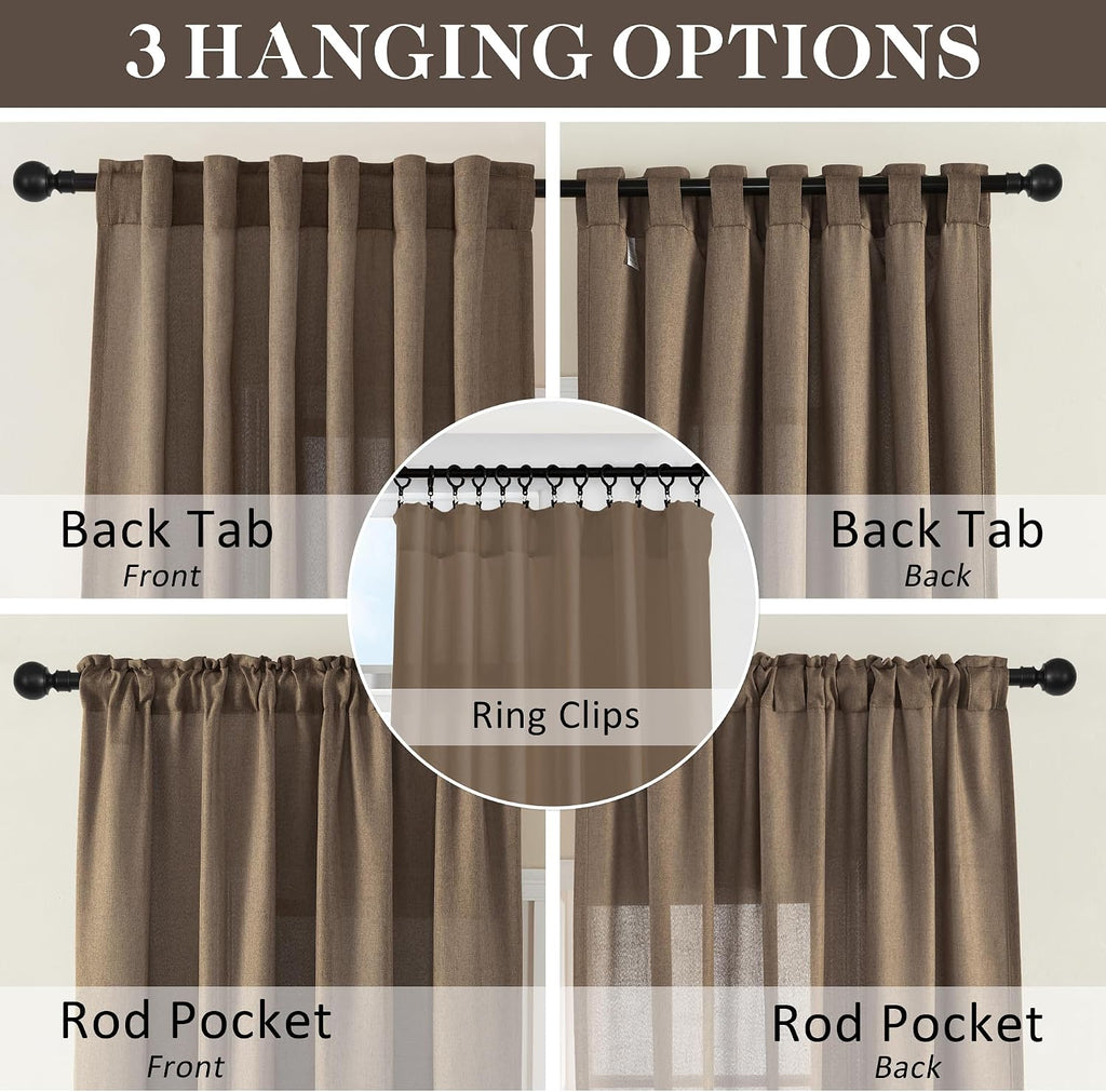 Brown Linen Sheer Curtains 60x84 Set of 2