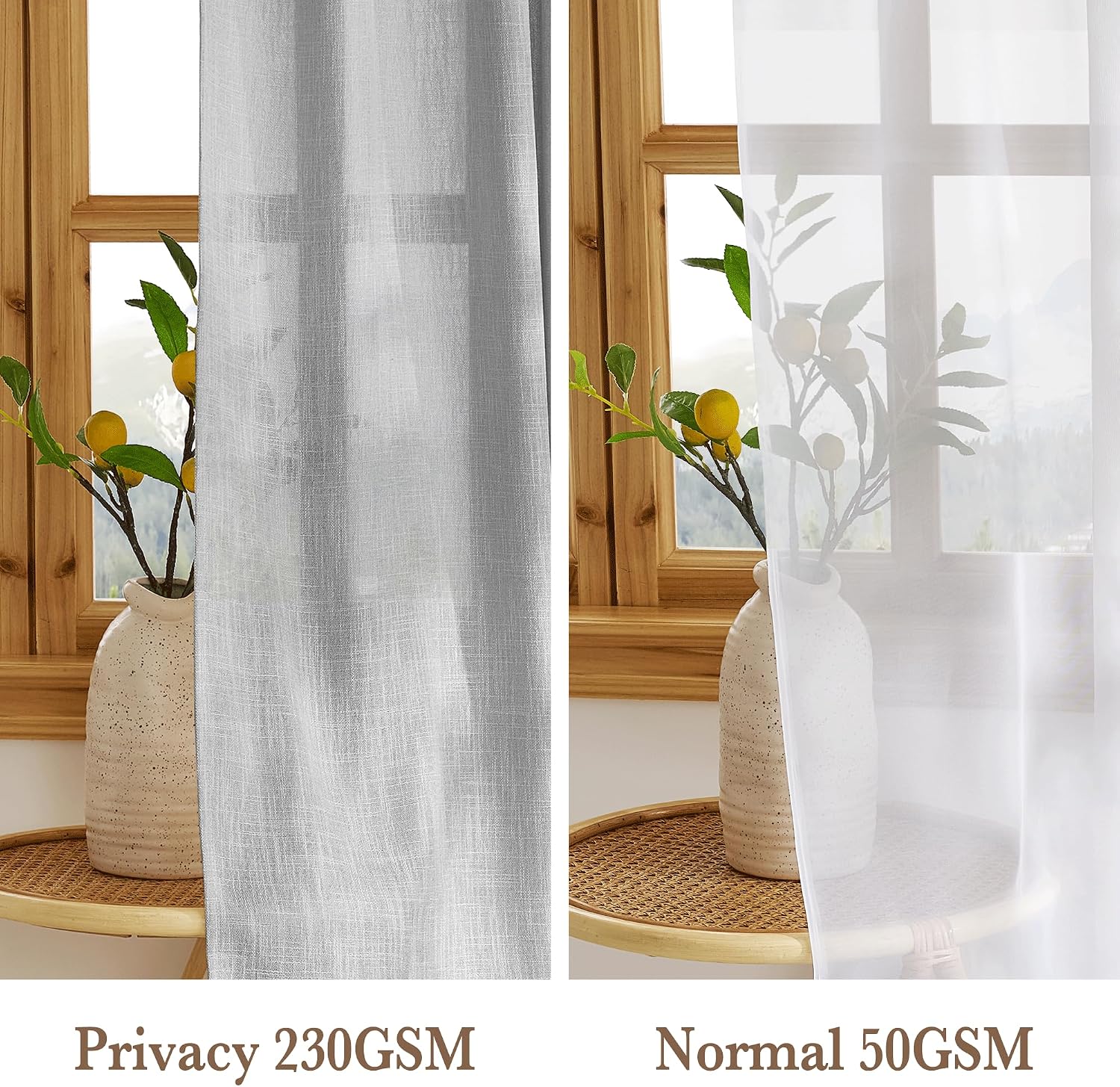 Light Gray Flax Linen Privacy Curtains 52x84 Set of 2