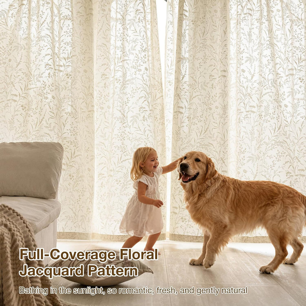 Taupe Floral Semi Sheer Curtains 52x96 Set of 2