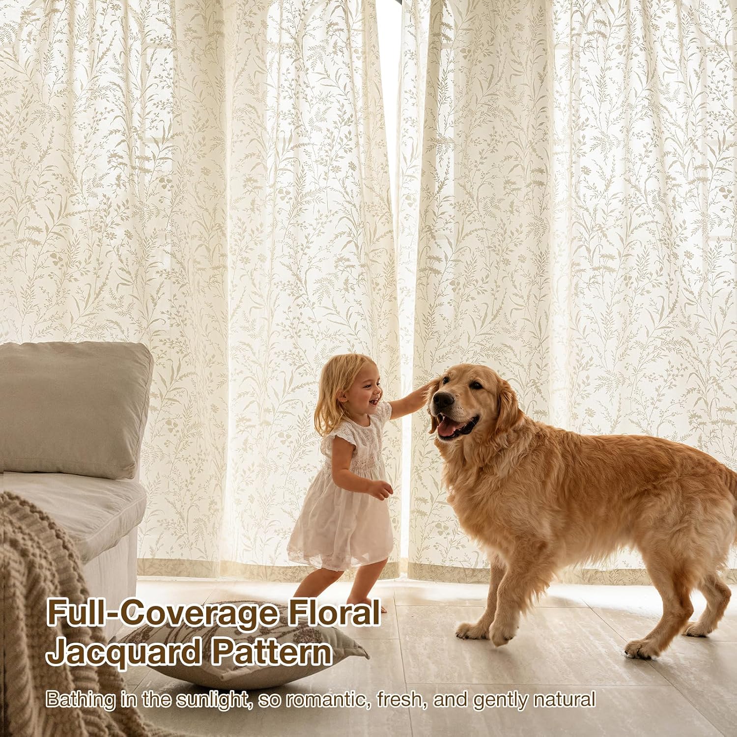 Taupe Floral Semi Sheer Curtains 52x96 Set of 2