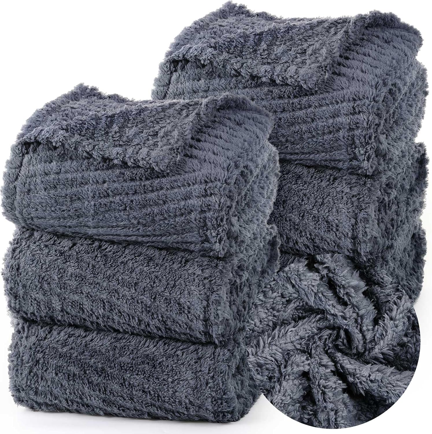 Dark Gray Jacquard Sherpa Throw Blankets Set of 6 50x60