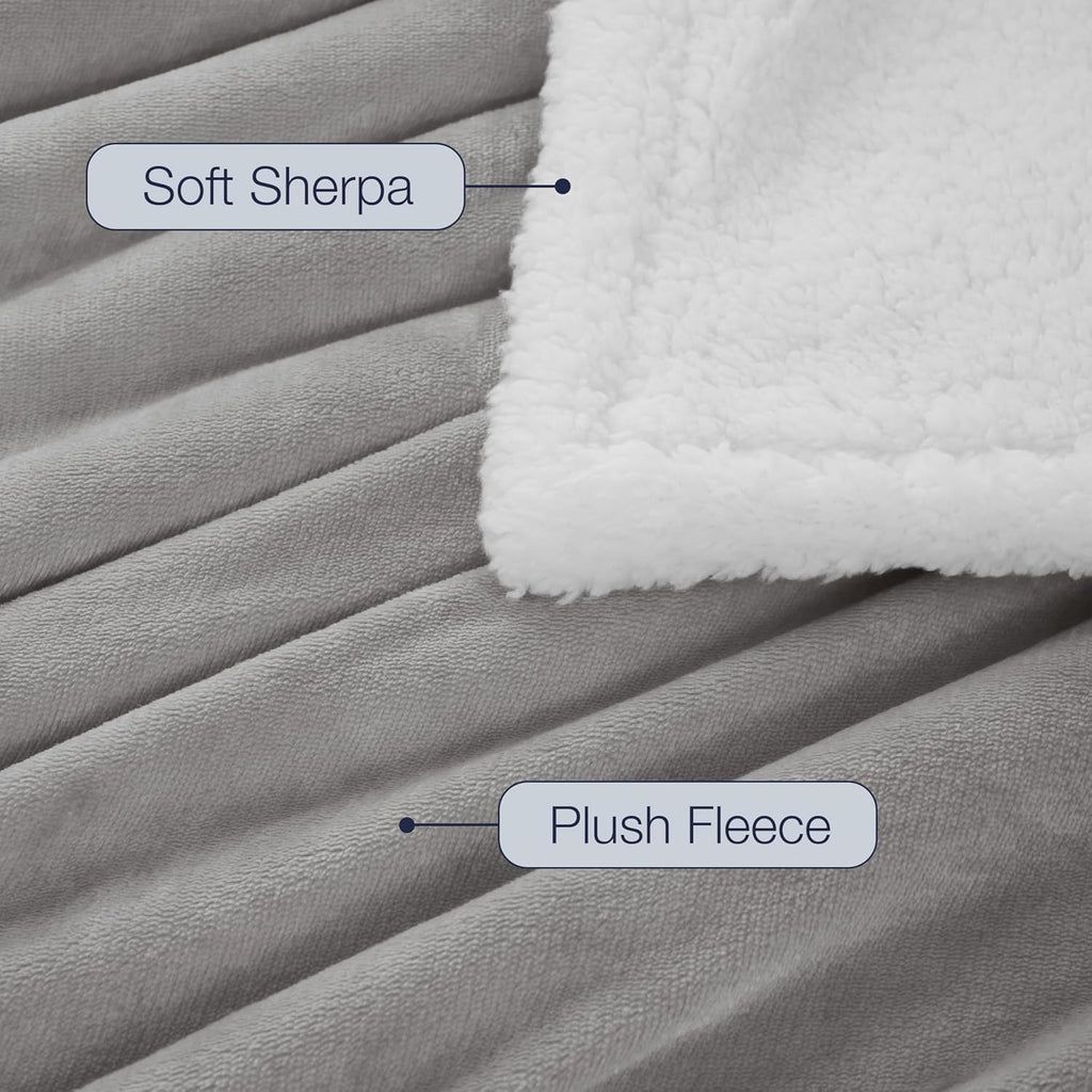 Grey Reversible Sherpa Throw Blanket 50x60
