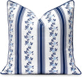 Navy Floral Stripe Outdoor Pillow Cover 20x20