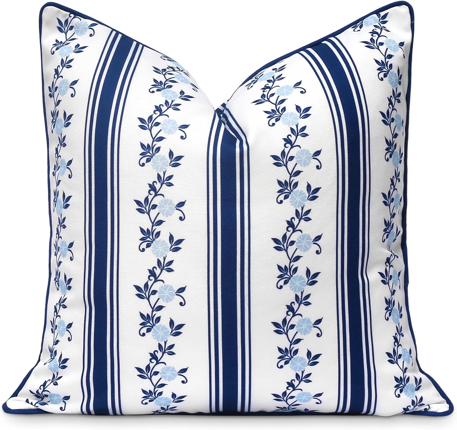 Navy Floral Stripe Outdoor Pillow Cover 20x20