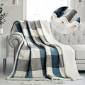 Grey Blue Lattice Reversible Sherpa Throw Blanket 60x80