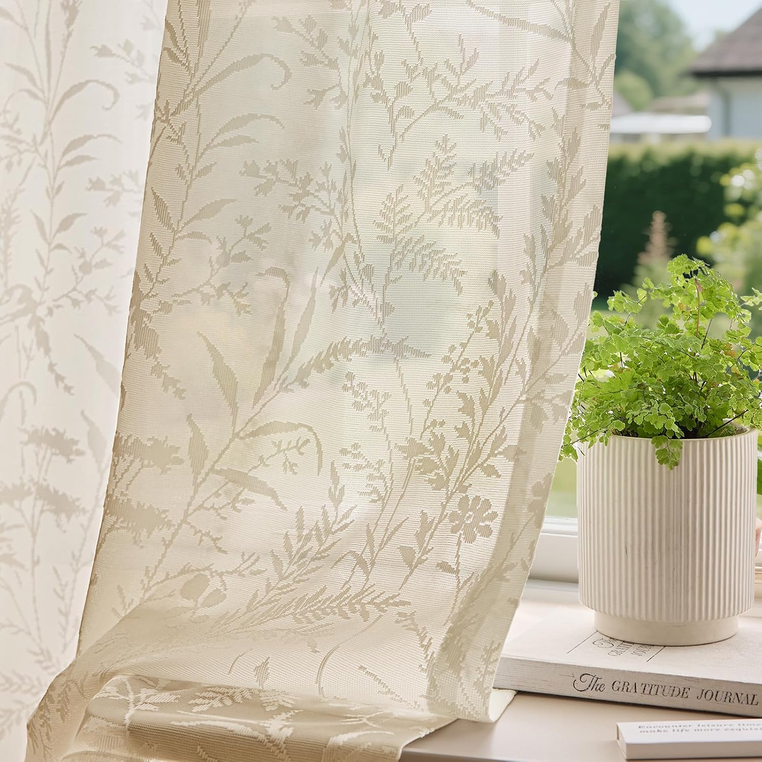 Taupe Floral Semi Sheer Curtains 52x96 Set of 2