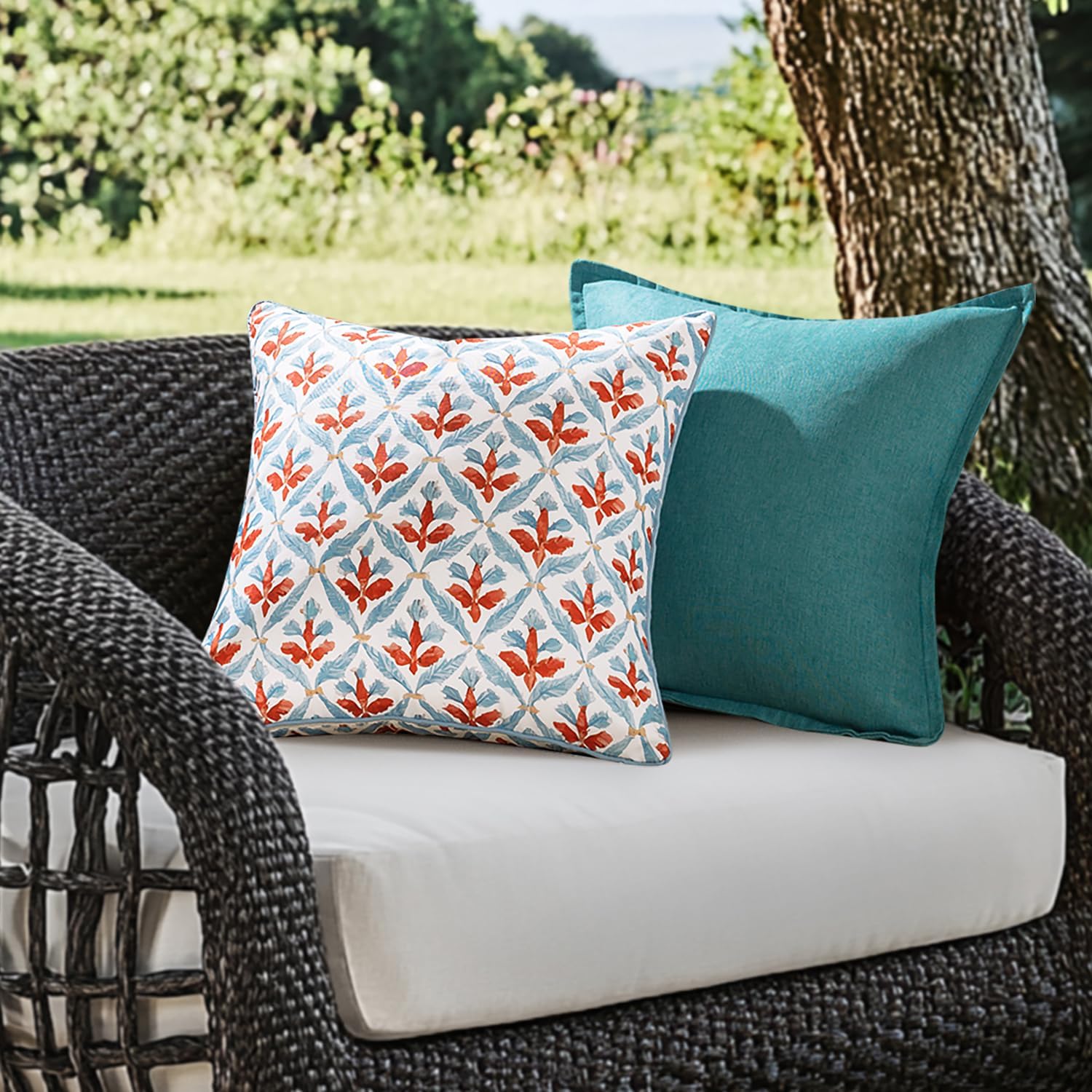 Blue Rust Floral 18x18 Pillow Covers Set of 2