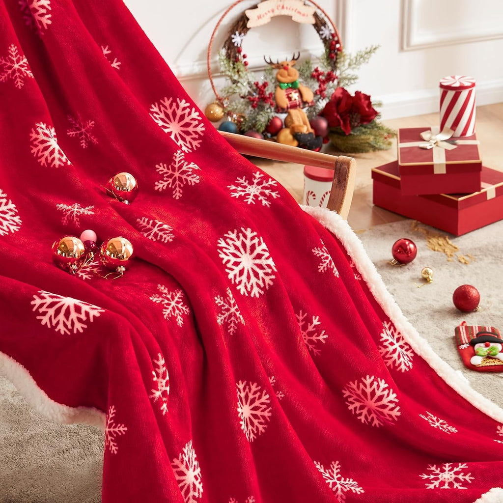 Red Snowflake Christmas Sherpa Throw Blanket 50x60