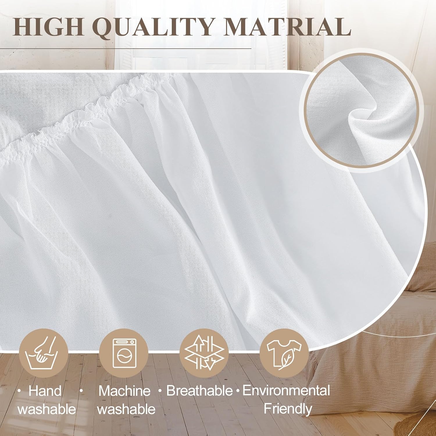White Embroidered Twin XL Dorm Bed Skirt