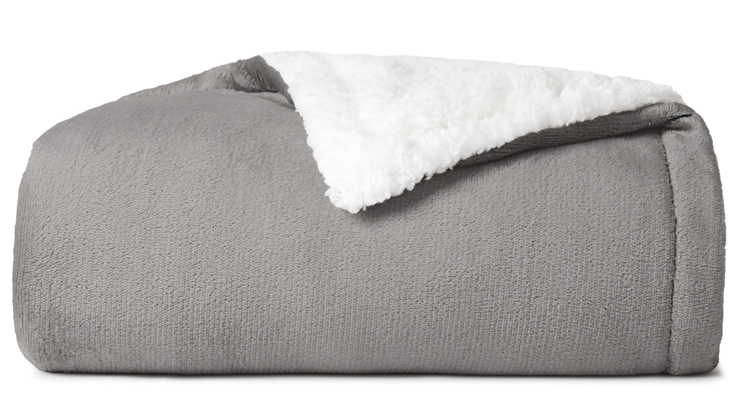 Grey Reversible Sherpa Throw Blanket 50x60