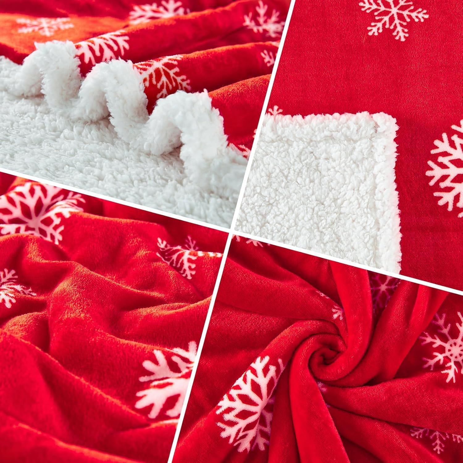 Red Snowflake Christmas Sherpa Throw Blanket 50x60
