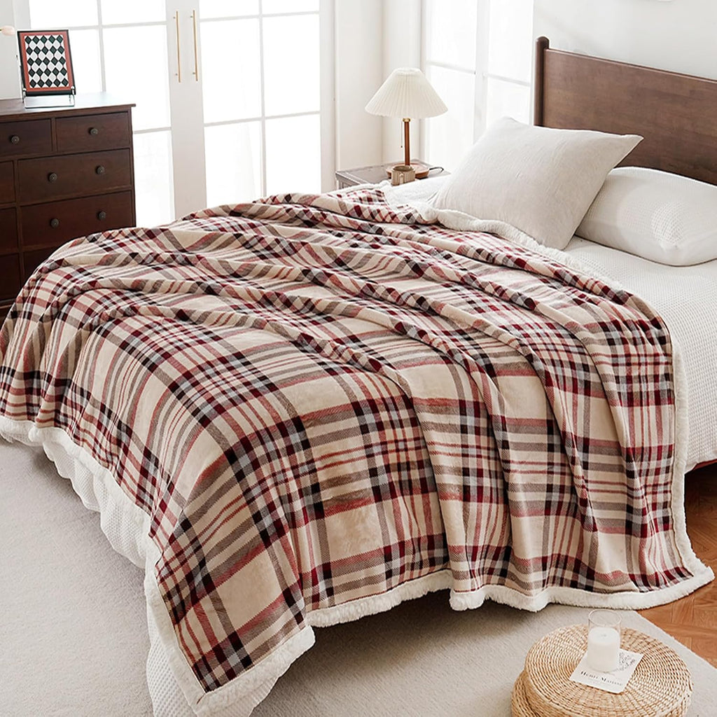 Beige Stripe Reversible Sherpa Blanket 60x80