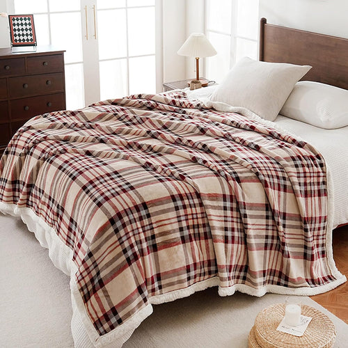 Beige Stripe Reversible Sherpa Blanket 60x80