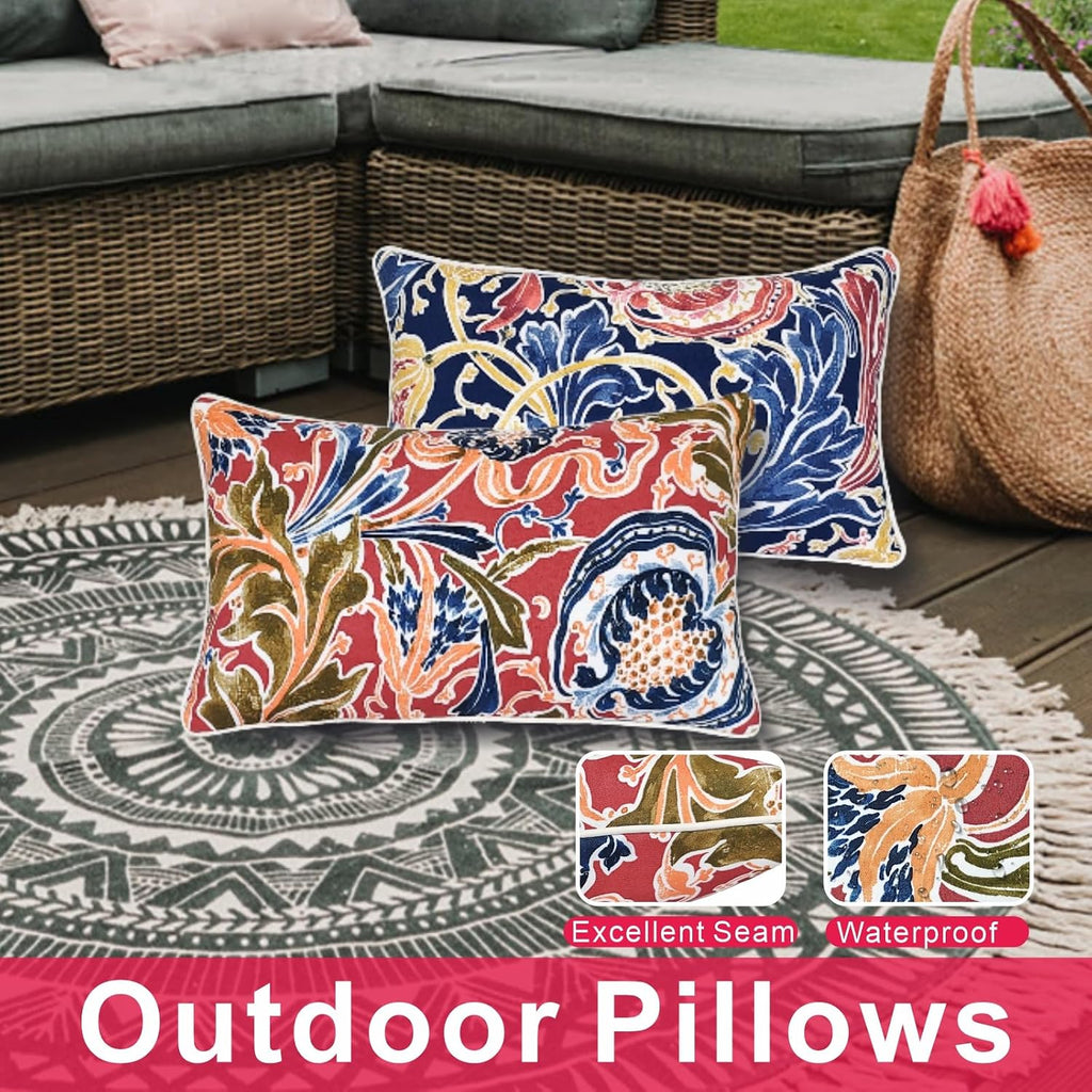 Red 12x20 Waterproof Lumbar Pillows Set