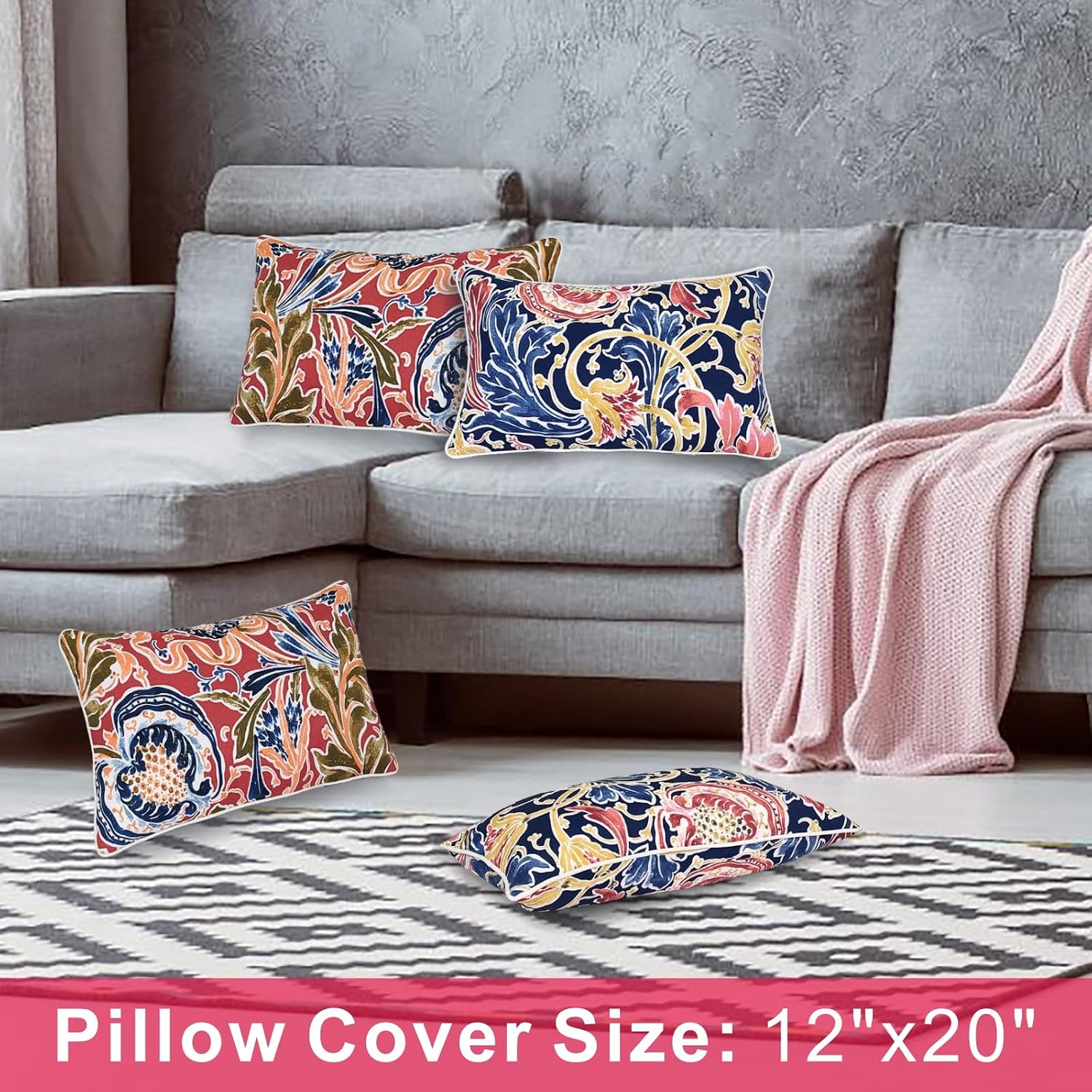 Red 12x20 Waterproof Lumbar Pillows Set