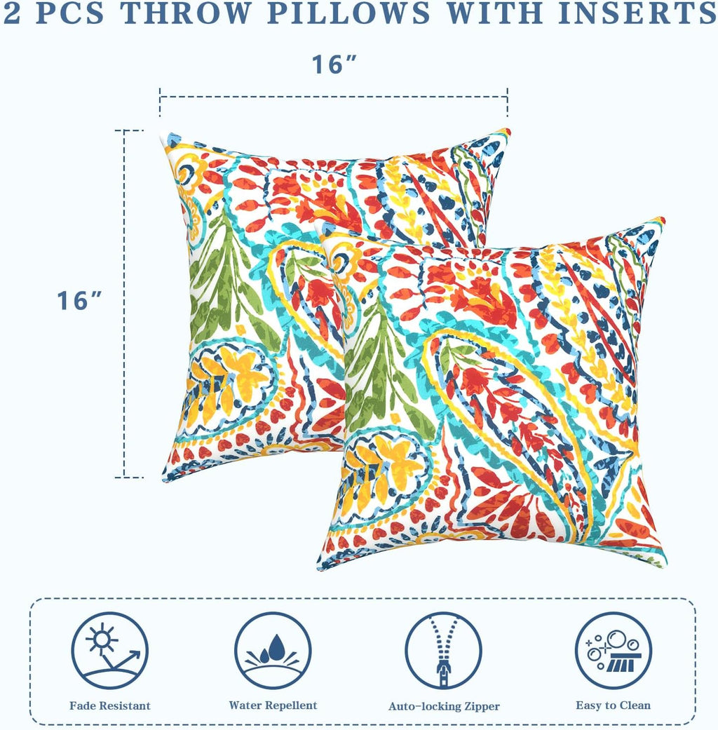 Multi Paisley 16x16 Outdoor Pillows Set of 2
