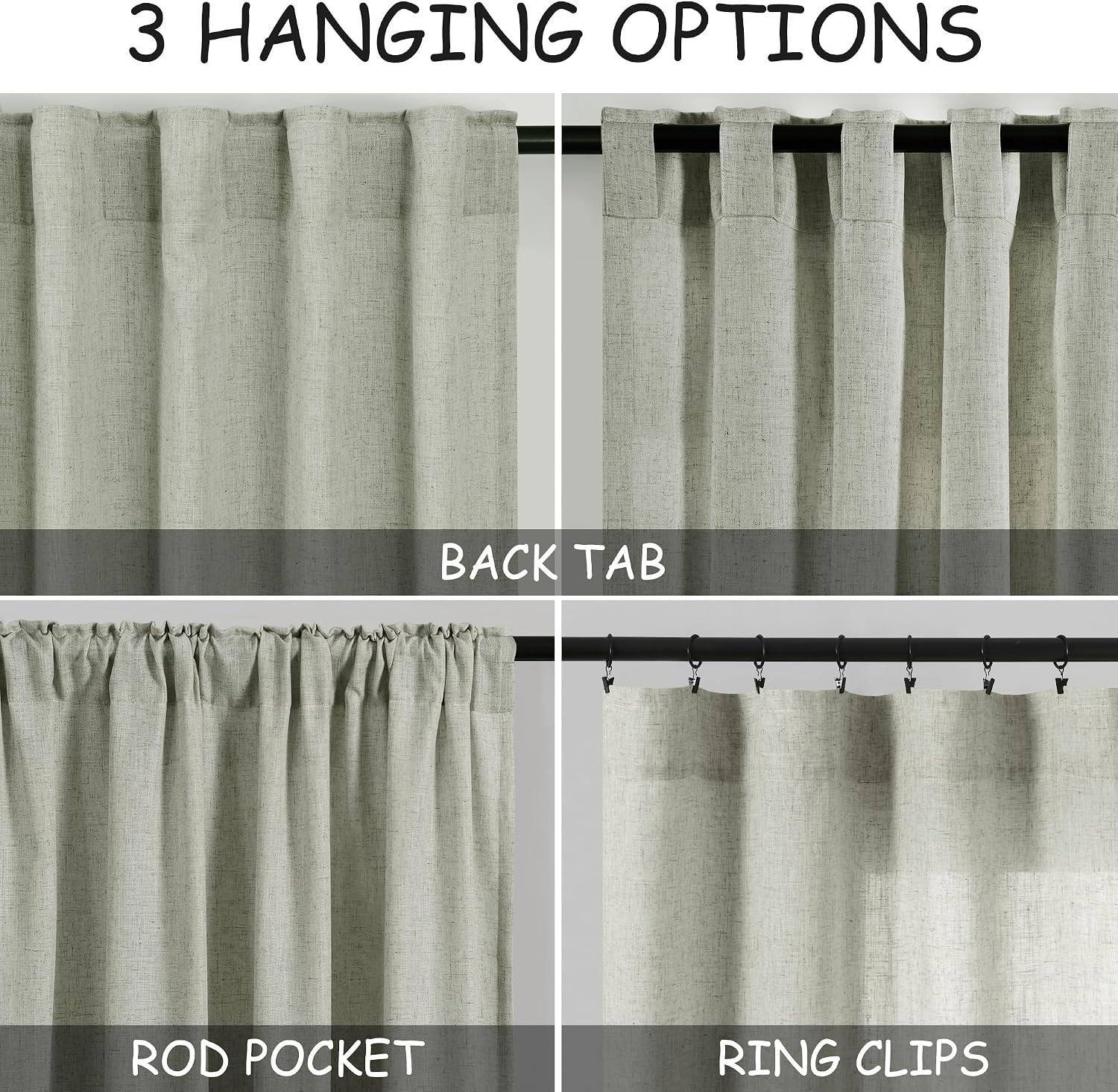 Sage Green Semi Sheer Linen Curtains 90 Inch Set of 2