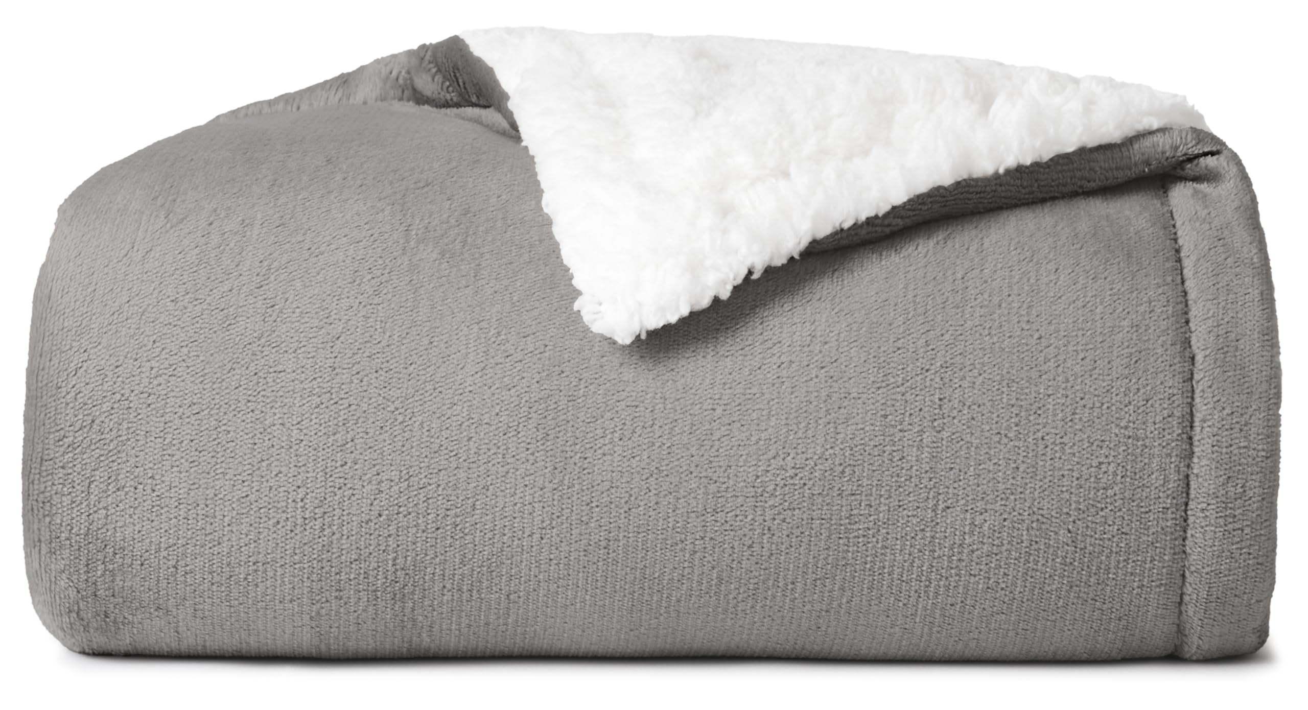 Grey Reversible Sherpa Throw Blanket 50x60
