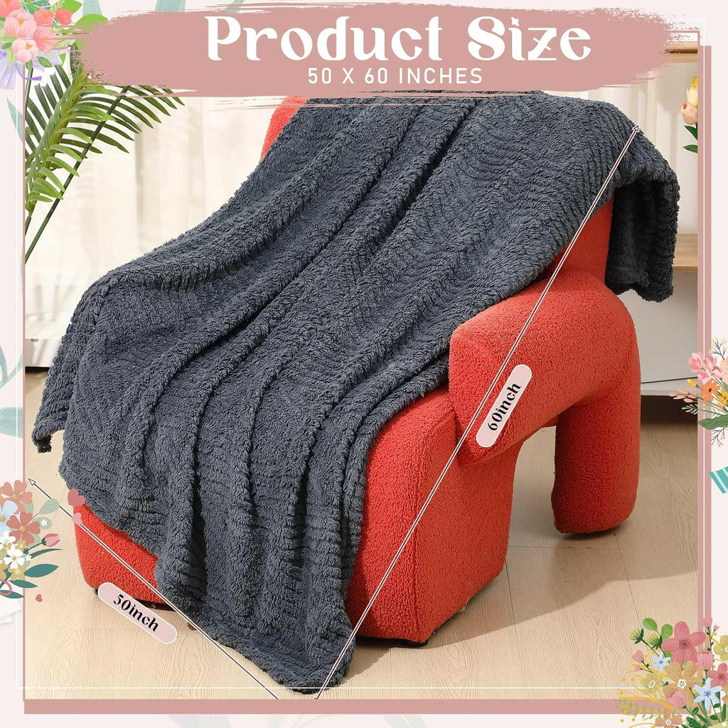 Dark Gray Jacquard Sherpa Throw Blankets Set of 6 50x60