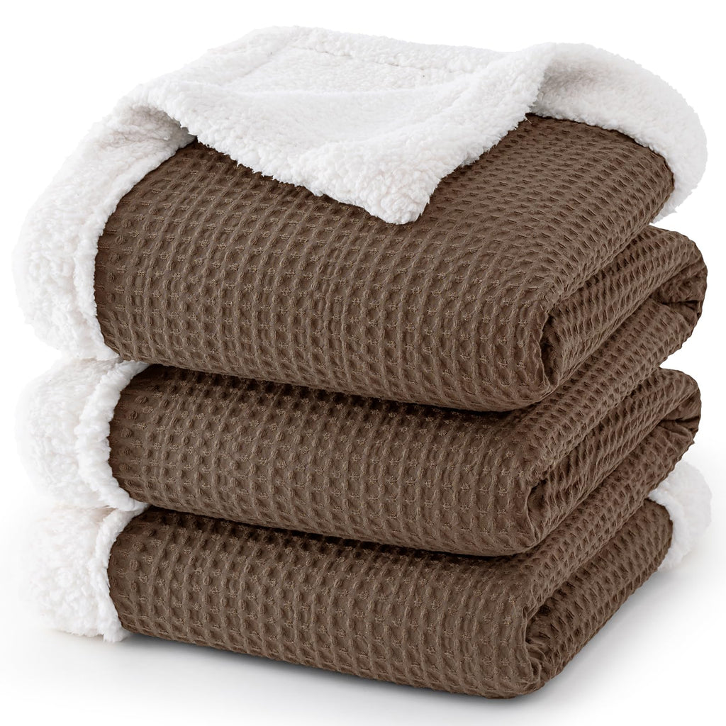 Chocolate Twin Waffle Sherpa Reversible Blanket