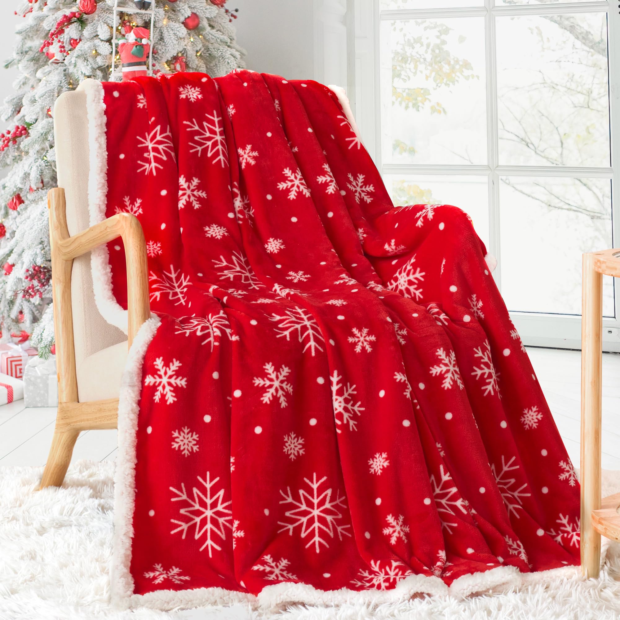 Red Snowflake Christmas Sherpa Throw Blanket 50x60