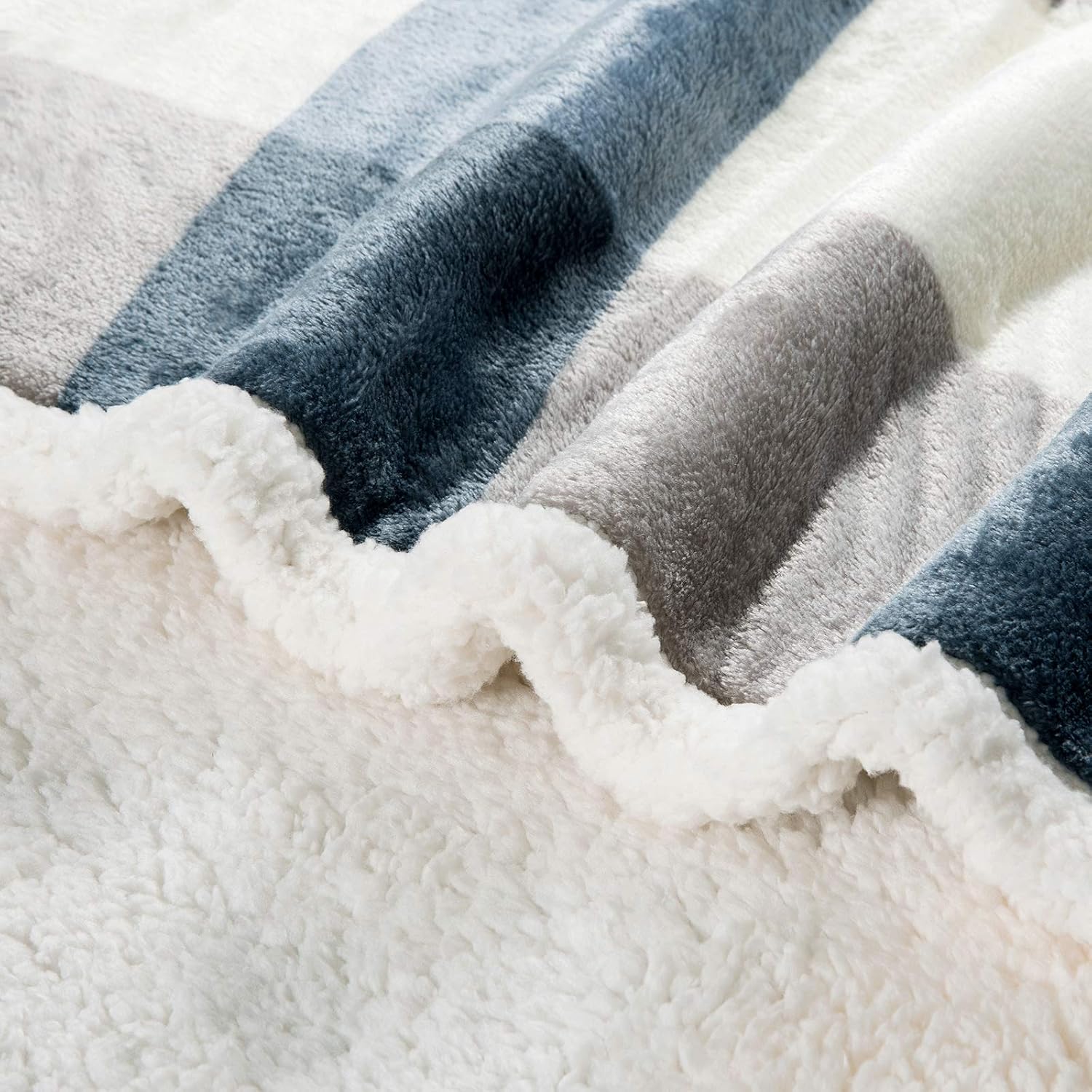 Grey Blue Lattice Reversible Sherpa Throw Blanket 60x80