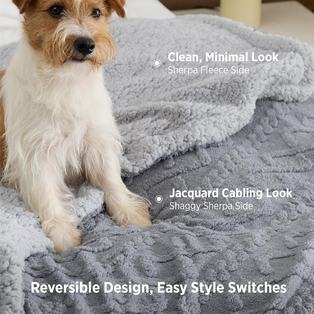 Grey Cable Jacquard Easter Sherpa Twin Blanket 60x80