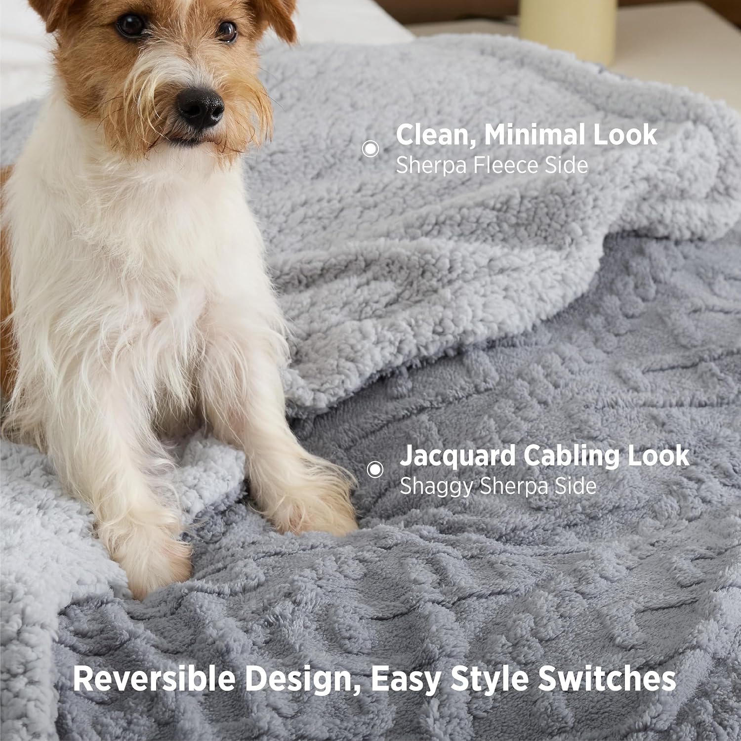 Grey Cable Jacquard Easter Sherpa Twin Blanket 60x80