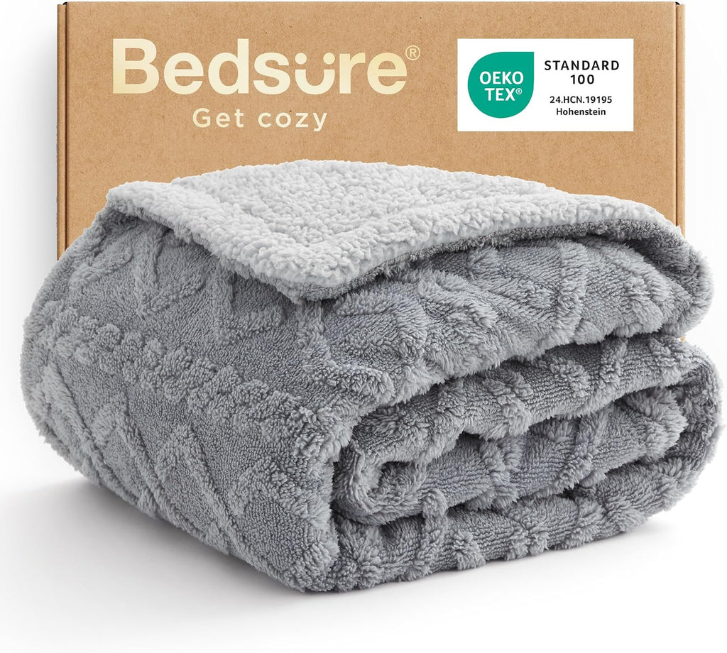 Grey Cable Jacquard Easter Sherpa Twin Blanket 60x80