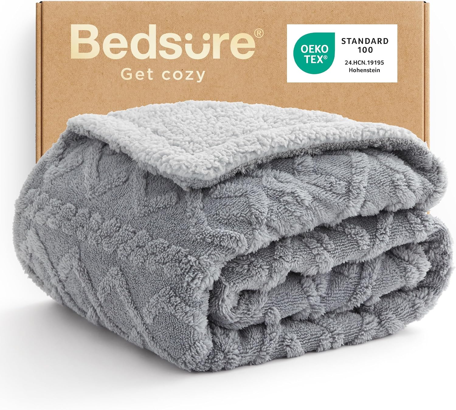 Grey Cable Jacquard Easter Sherpa Twin Blanket 60x80
