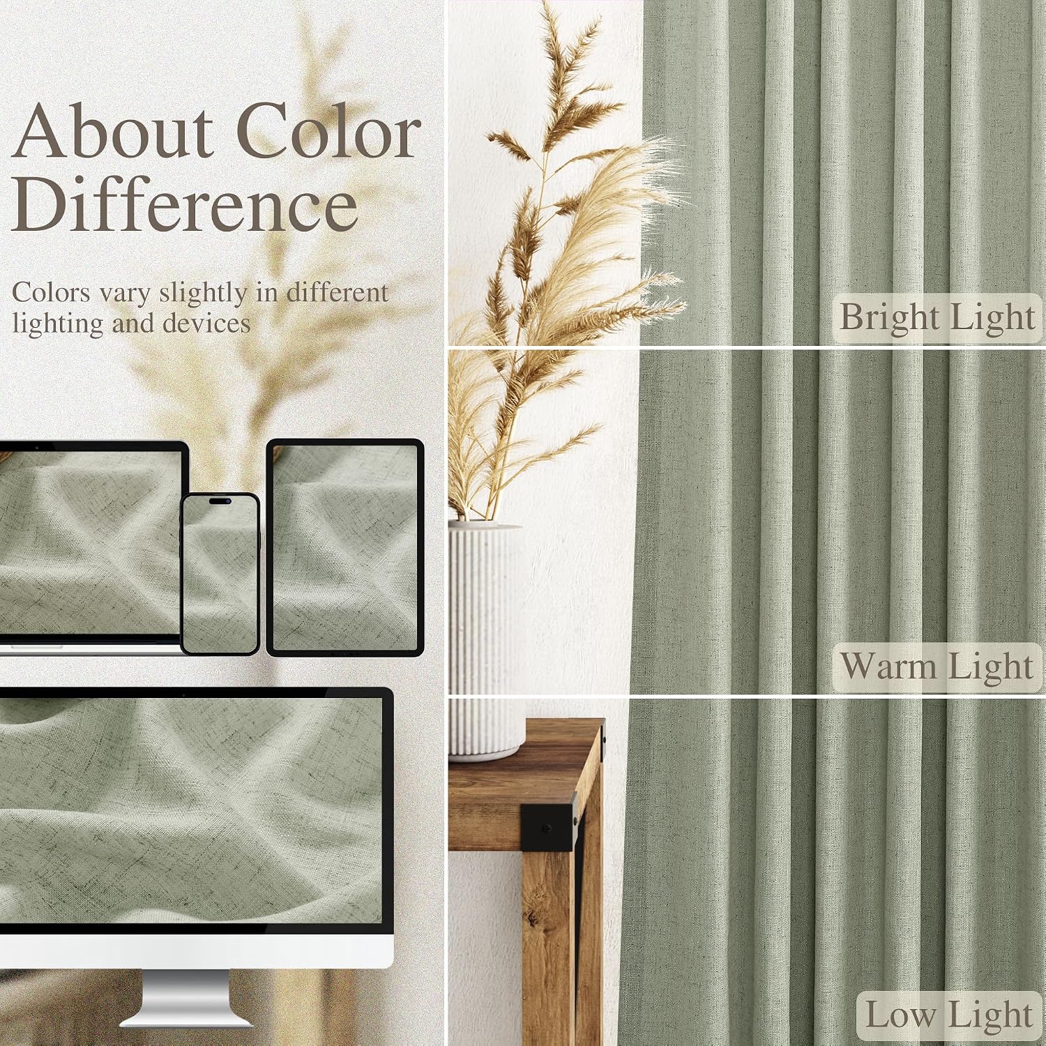Sage Green Semi Sheer Linen Curtains 90 Inch Set of 2