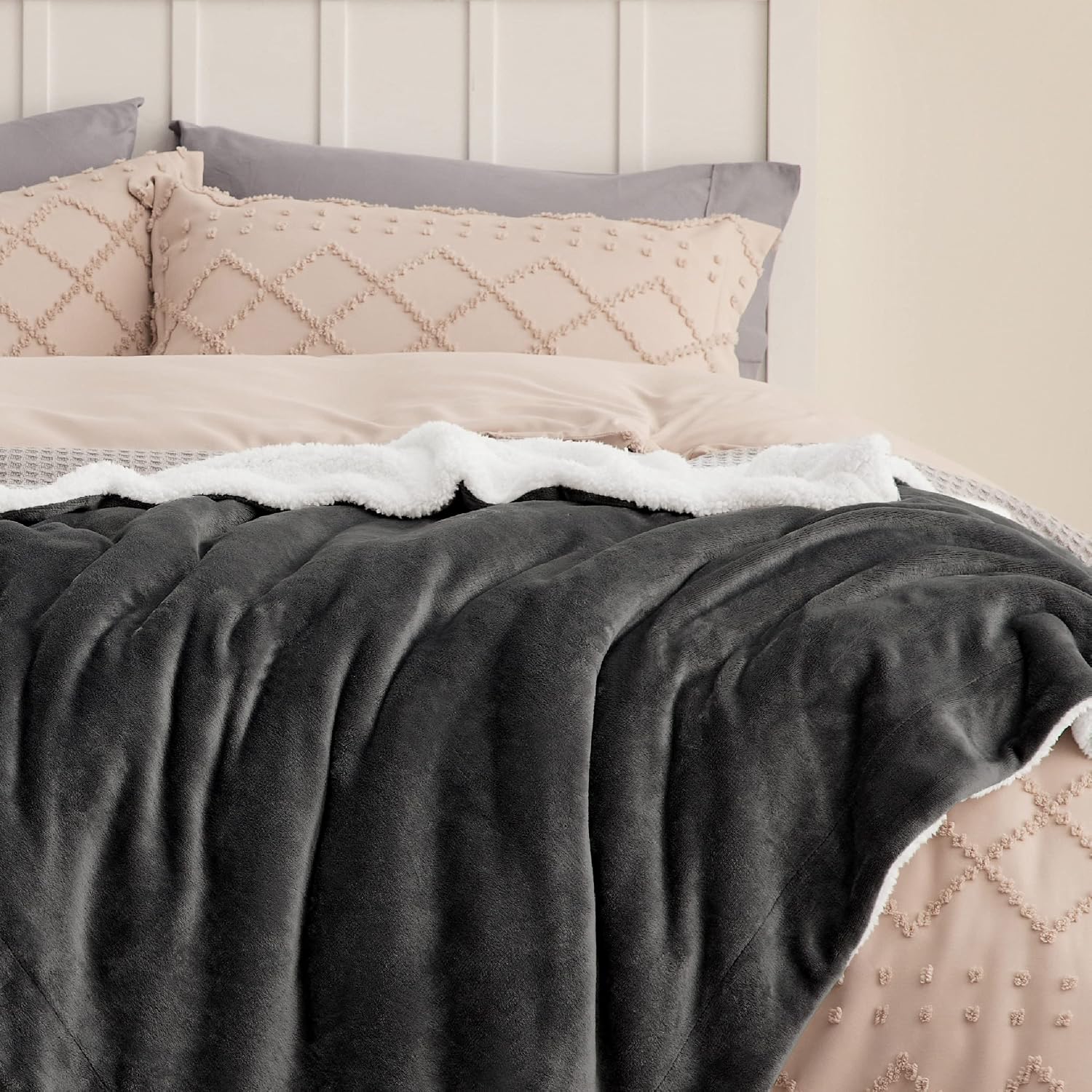 Charcoal Queen Sherpa Fleece Blanket 90x90