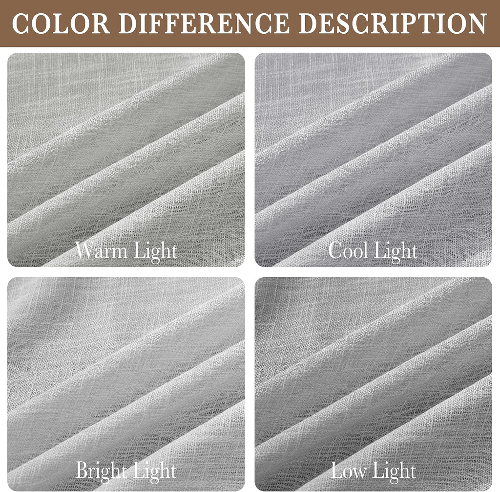 Light Gray Flax Linen Privacy Curtains 52x84 Set of 2