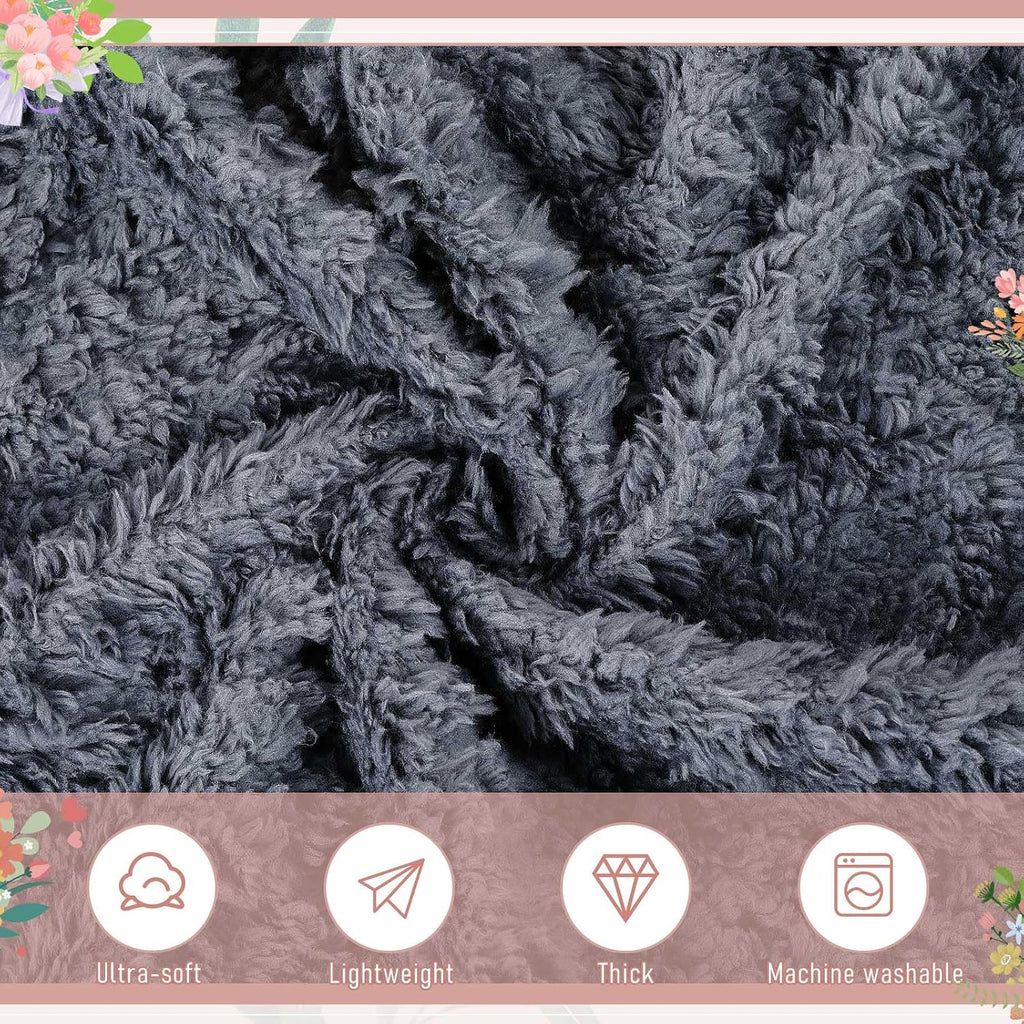 Dark Gray Jacquard Sherpa Throw Blankets Set of 6 50x60