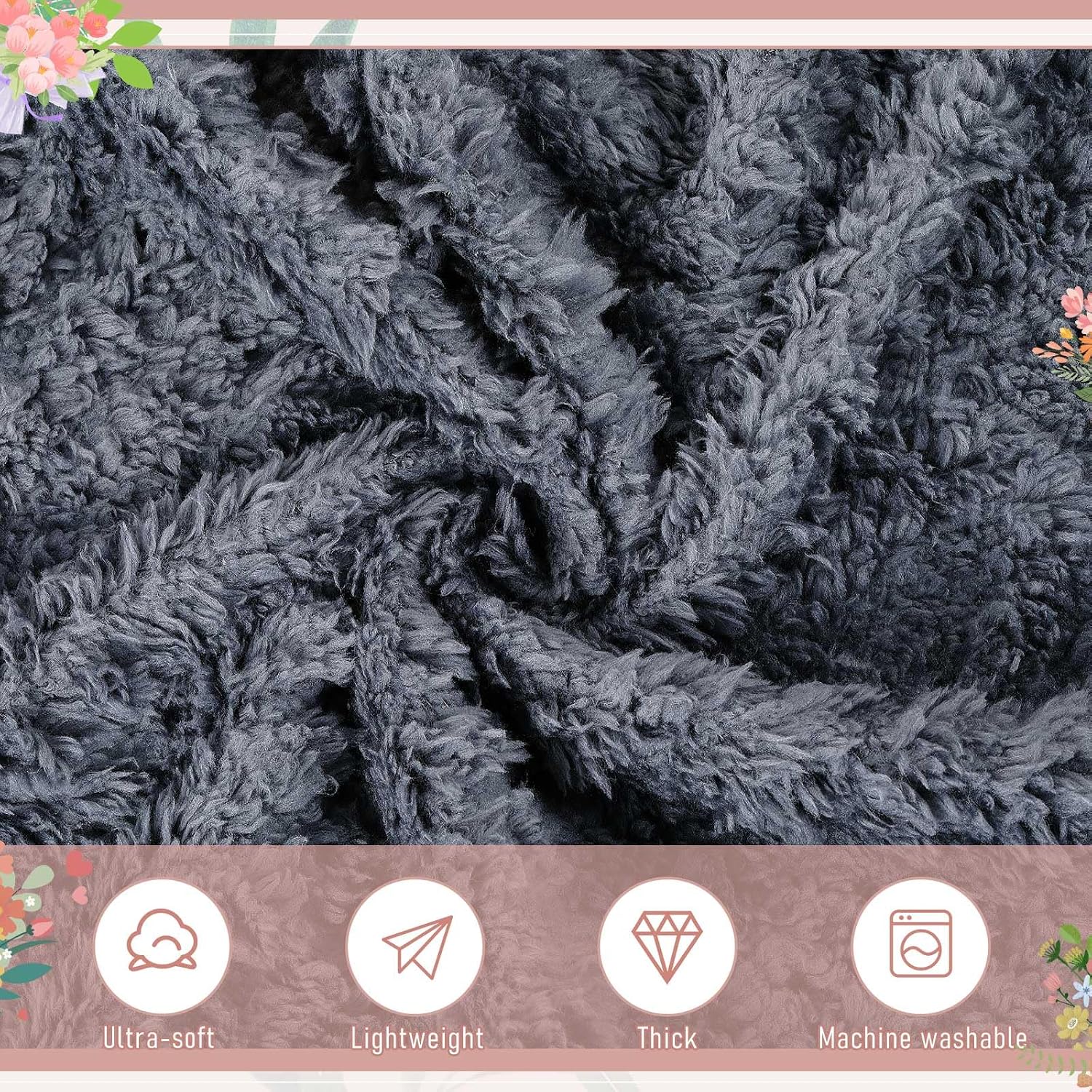 Dark Gray Jacquard Sherpa Throw Blankets Set of 6 50x60