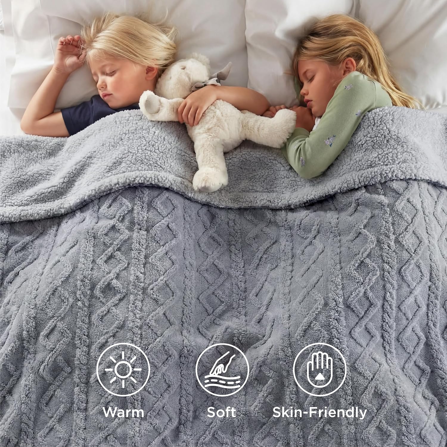 Grey Cable Jacquard Easter Sherpa Twin Blanket 60x80