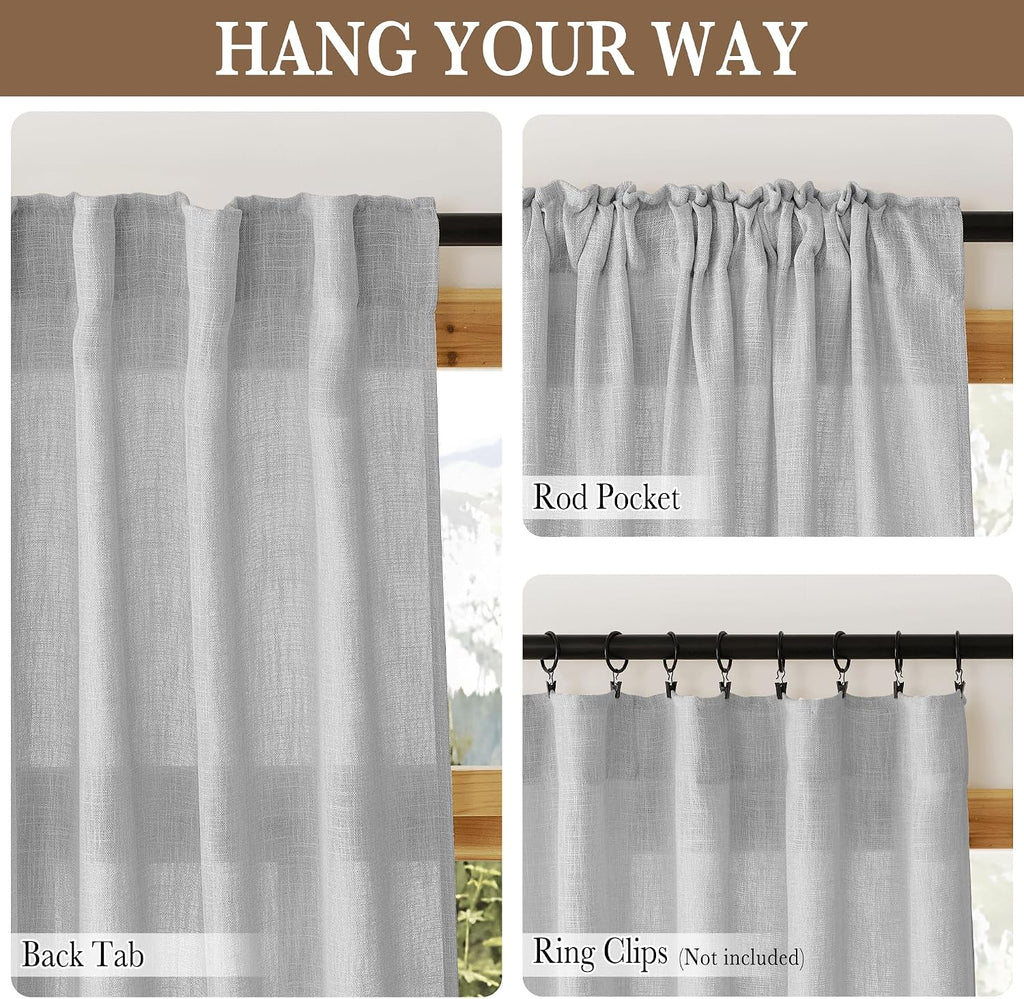 Light Gray Flax Linen Privacy Curtains 52x84 Set of 2