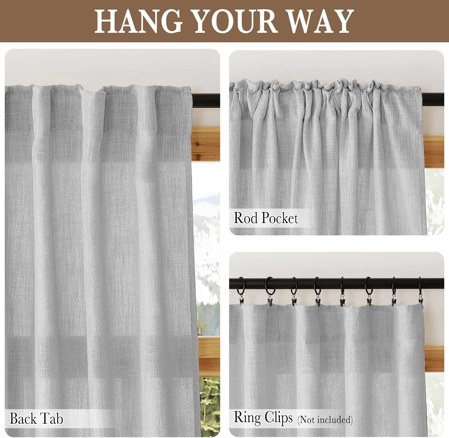 Light Gray Flax Linen Privacy Curtains 52x84 Set of 2
